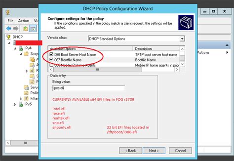 dhcp settings for pxe boot